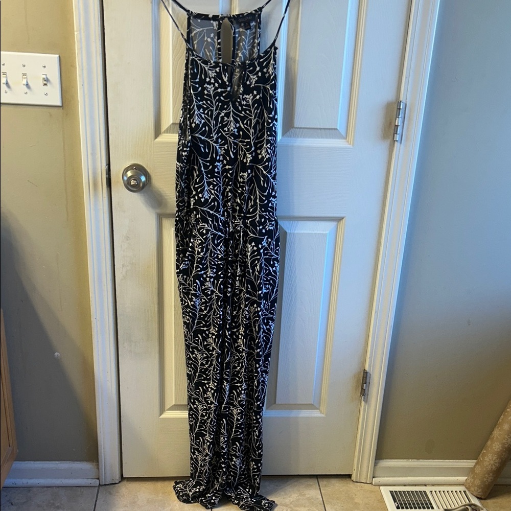 Black and White Leaf Print Jumpsuit